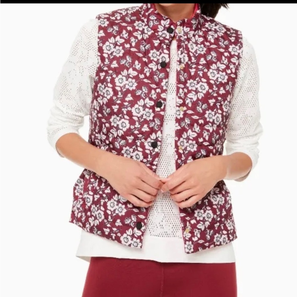 Kate Spade So Foxy Vest Quilted Reversible Puffer Pink Floral Begonia Bloom XL